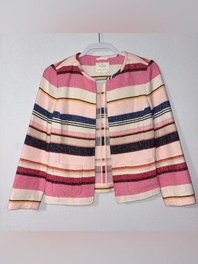 Kate Spade New York Striped Jacket Womens Tagged 6 Pink Multi Open Front